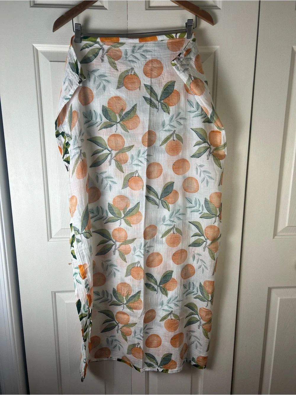 Oranges Baby Swaddle Blanket White Green Leaves Blue Muslin Citrus Fruit Leaf